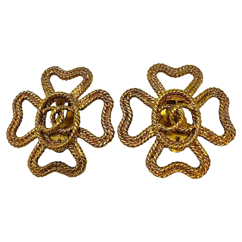 Rhinestone Drop Earrings for Sparkle -Chanel 2008 Gold-tone Open Camillia CC Clip-on Earrings