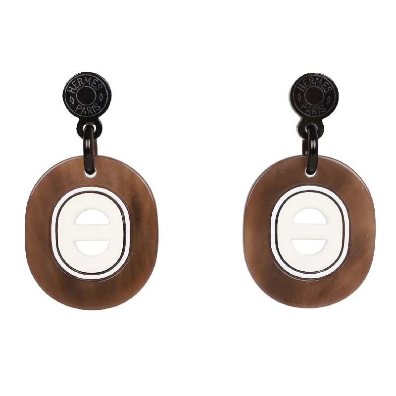 Drop Earrings with Symbolic Elements -Hermes Buffalo Horn Drop Earrings