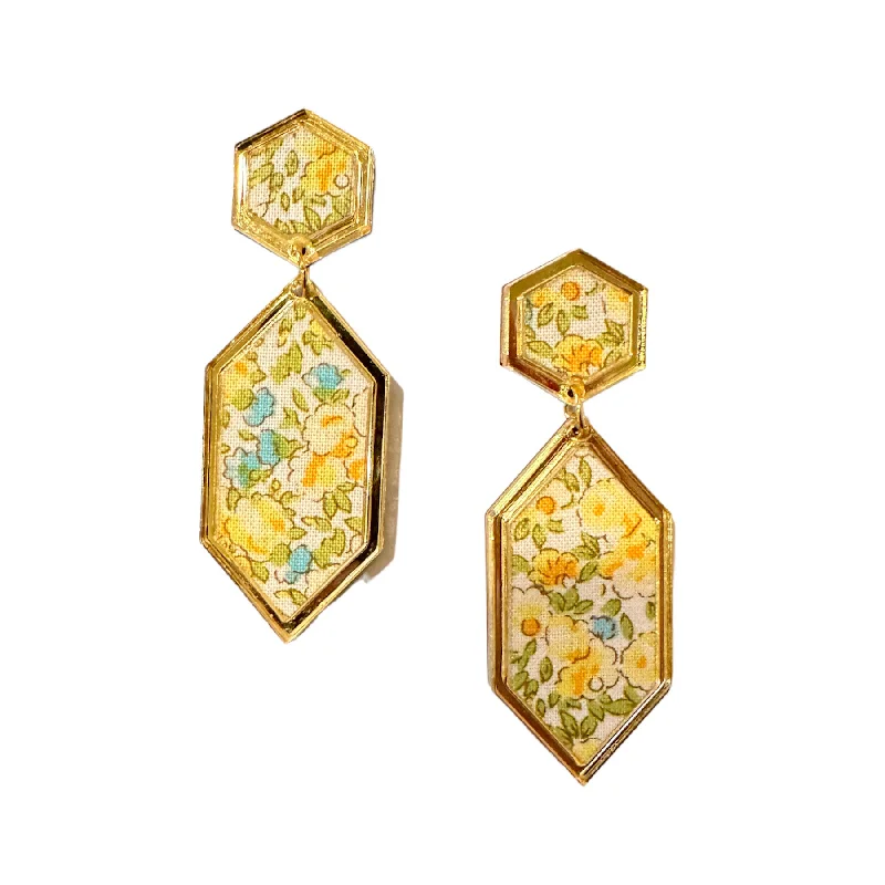 Minimalist Drop Earrings with Simplicity -Yellow Floral Hex Green Earrings