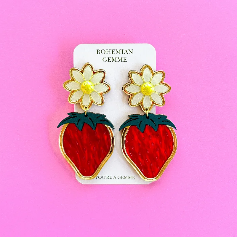 Crystal Drop Earrings for Sparkle -Strawberry Daisy Earrings