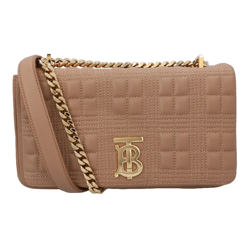 Handle bags with vegan suede for softness -Burberry Camel Small Quilted Check Lambskin Lola Bag