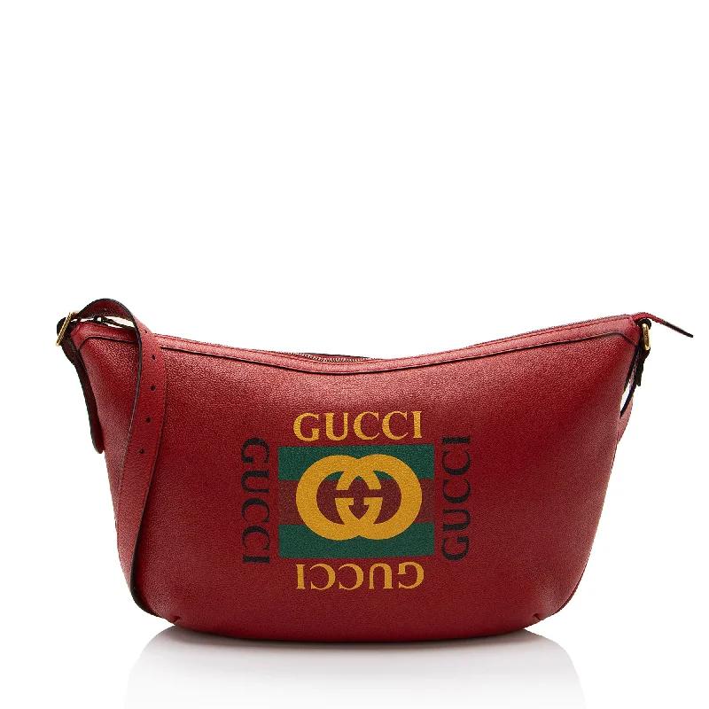 Handle bags with vibrant colors for boldness -Gucci Leather Logo Half Moon Hobo