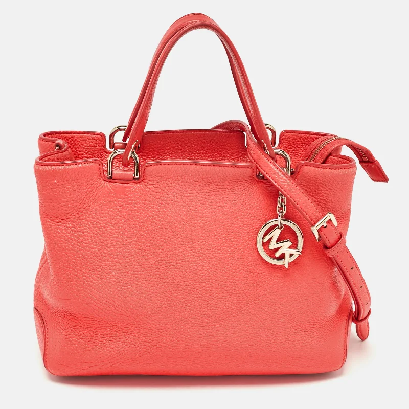 Handle bags with woven fabric for texture -Michael Kors Red Soft Leather Anabelle Mid Zip Tote