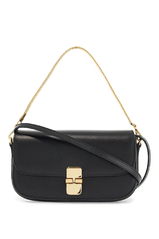 Vegan leather handle bags for eco-friendly chic -A.p.c. Elegant Black Leather Clutch With Shoulder Strap And Gold Chain