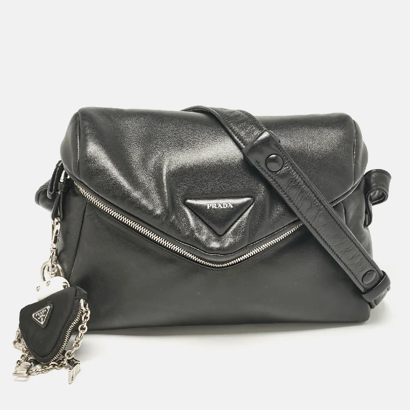 Large handle bags with spacious interior compartments -Prada Black Leather Signaux Shoulder Bag