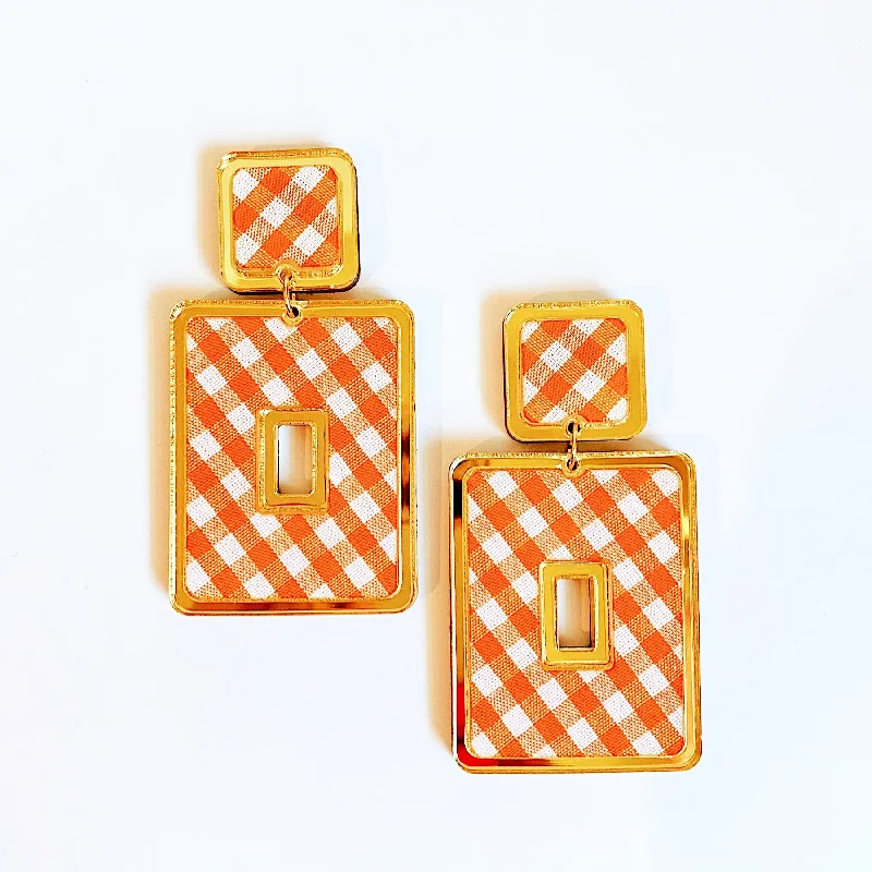 Triangular Drop Earrings for Edge -Gingham Rectangle Statement Earrings (More Colors)