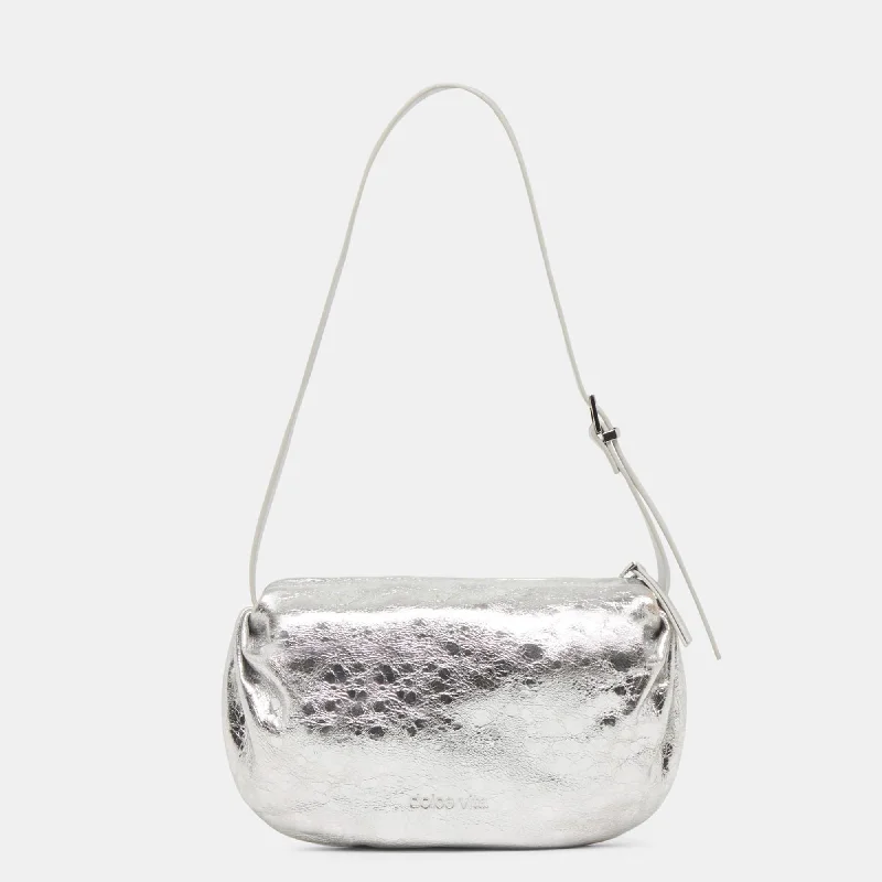 Handle bags with animal prints for flair -Livi Shoulder Bag Silver Distressed Leather