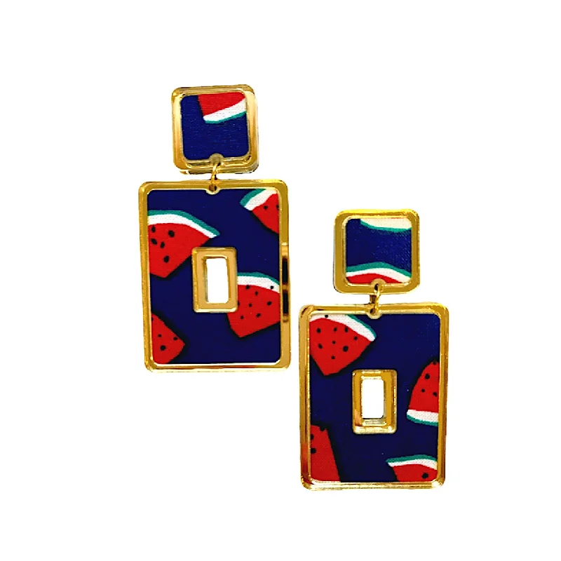 Drop Earrings for Valentine's Day -Geri Rectangle Watermelon Statement Earrings