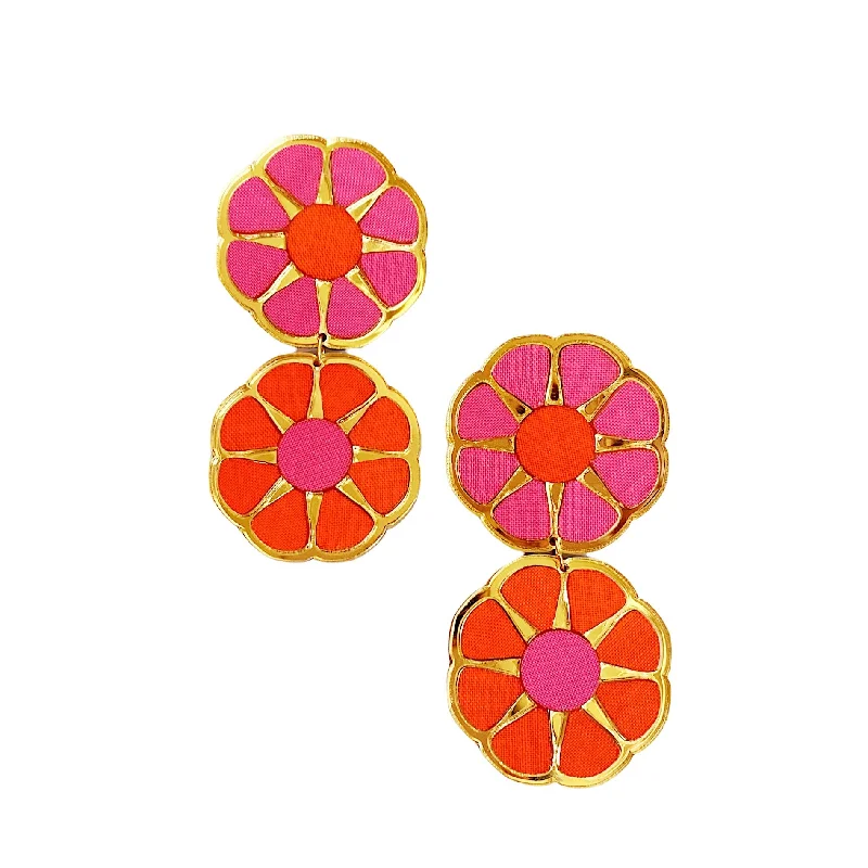 Tarnish Resistant Drop Earrings for Longevity -Pink and Orange Color Block Earrings