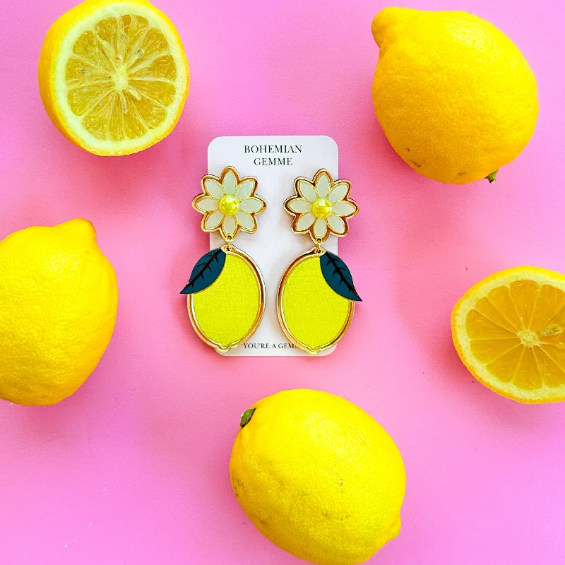 Gold Drop Earrings for Women -Lemon Daisy Earrings