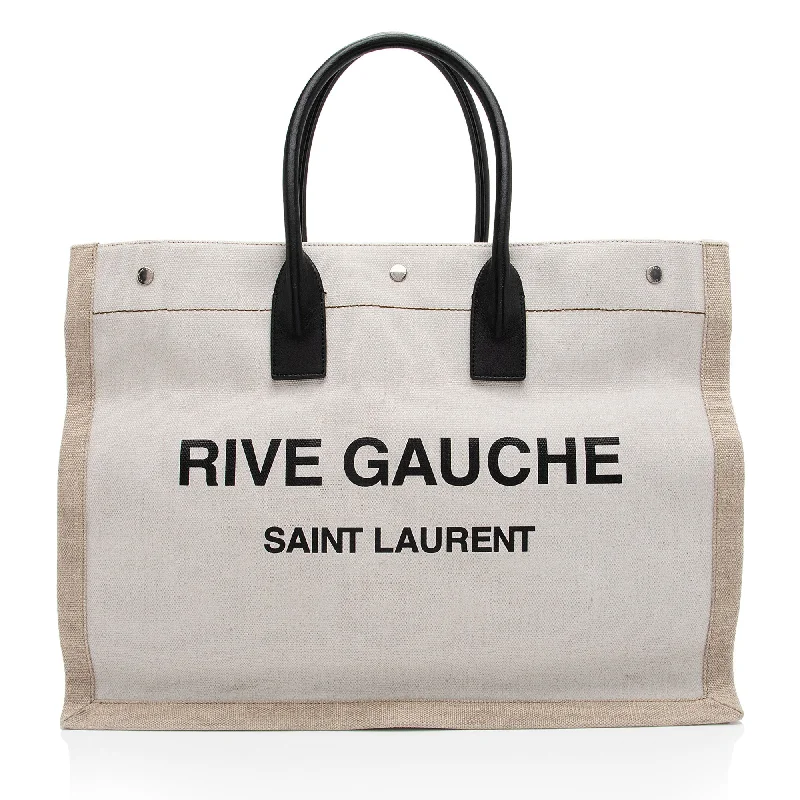 Handle bags with double handles for strength -Saint Laurent Canvas Calfskin Rive Gauche Large Tote