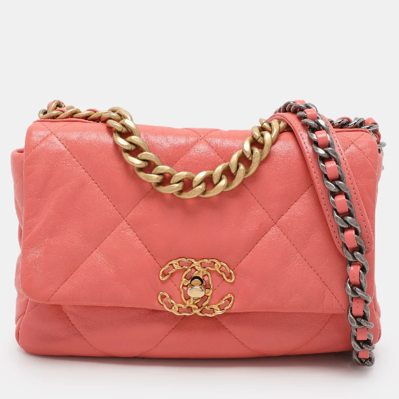 Handle bags with pastel colors for softness -Chanel Light Pink Quilted Leather Small 19 Flap Bag