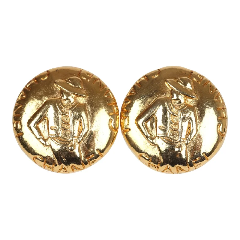 Diamond Drop Earrings for Luxury -Vintage Chanel 24K Gold Plated Round Coco Mademoiselle Earrings