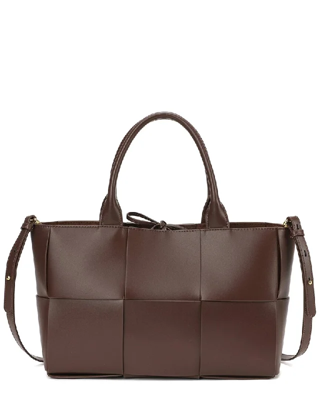 Handle bags with durable hemp for sustainability -Tiffany & Fred Paris Smooth Woven Leather Top Handle Tote