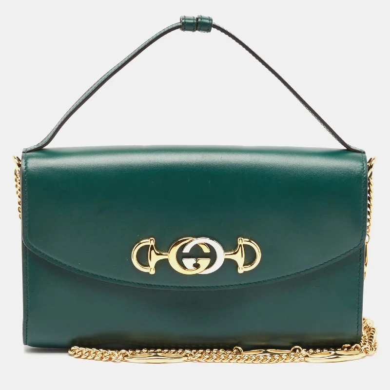 Handle bags with vegan suede for softness -Gucci Green Leather Zumi Top Handle Bag