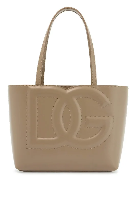 Handle bags with side pockets for organization -Dolce & Gabbana Structured Shopping Bag In Taupe Smooth Calfskin