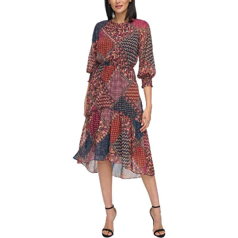 Maxi Dresses for Elegant Style -Vince Camuto Womens Printed Side Tie Midi Dress