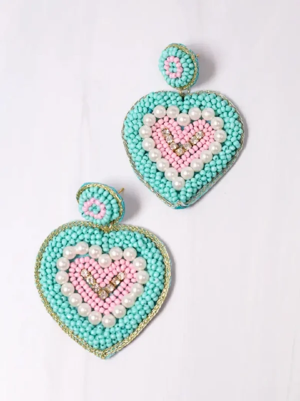 Hippie Drop Earrings with Beads -Just a Crush Heart Earrings