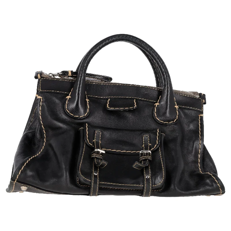 Handle bags with neutral leather for elegance -Chloé Medium Edith Satchel Handbag in Black Leather