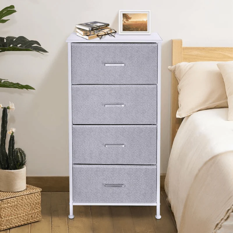 Green Dresses for Nature -Kingso 4 Drawers Dresser for Bedroom Living Room Chest of Drawers Tall Dresser Organizer for Kids Children Baby Nursery Toddler, Grey