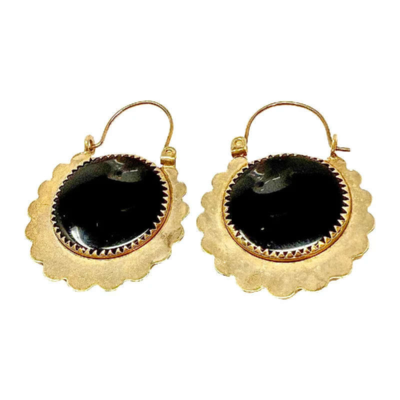 Celtic Drop Earrings with Knotwork -14K Gold Round Dangle Earrings with Onyx