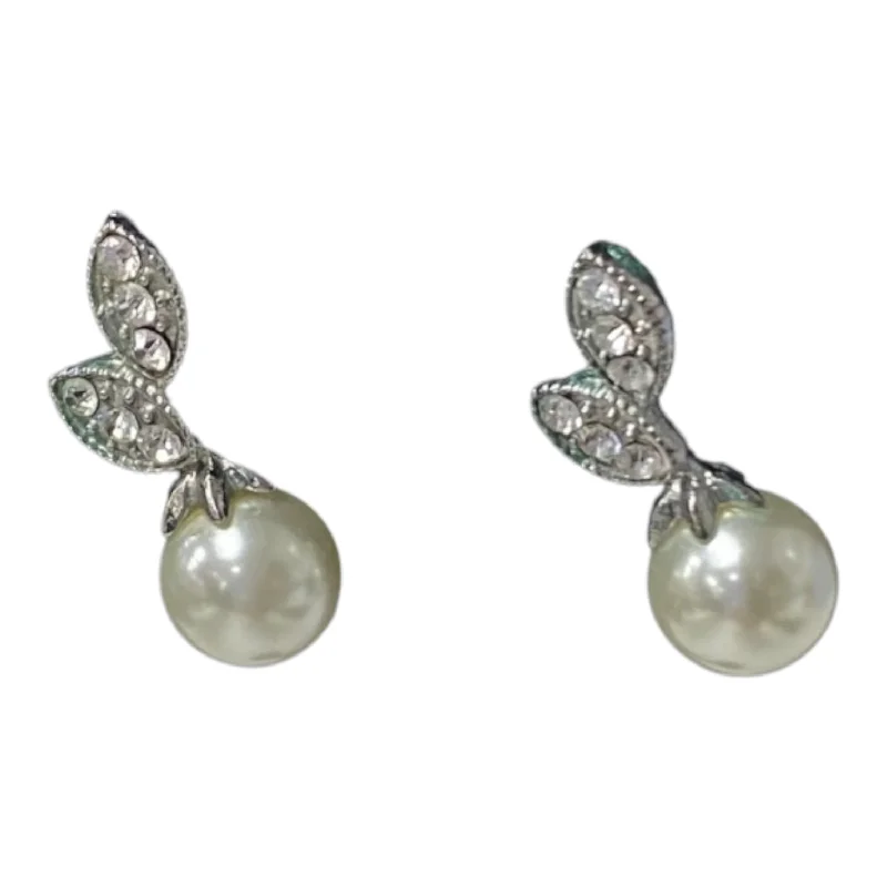 Crystal and Pearl Drop Earrings for Glamour -EARRINGS DANGLE/DROP by  CME In SILVER & YELLOW