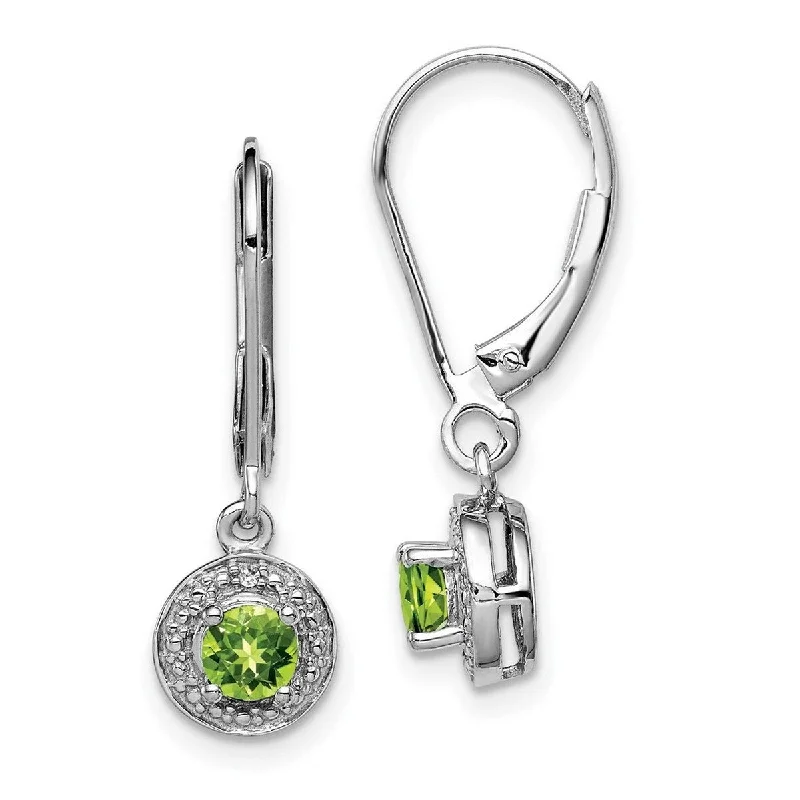 Adjustable Drop Earrings for Custom Fit -Curata 925 Sterling Silver Dangle Polished Leverback Diamond and Peridot Earrings - 26x7mm Wide