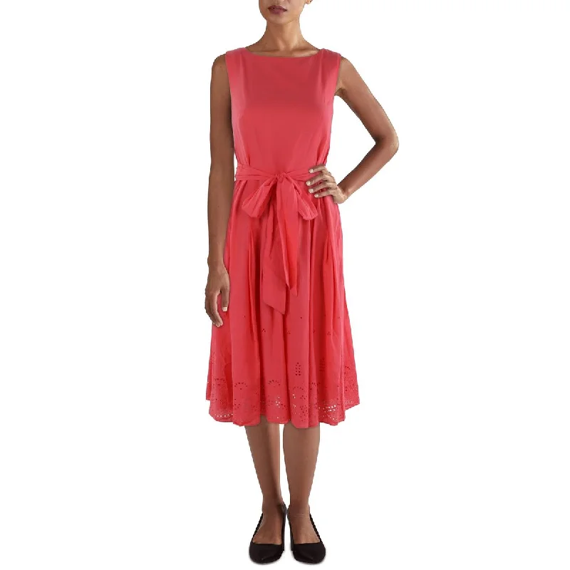 Ethnic Dresses with Tribal Design -Anne Klein Womens Eyelet Trim Sleeveless Fit & Flare Dress