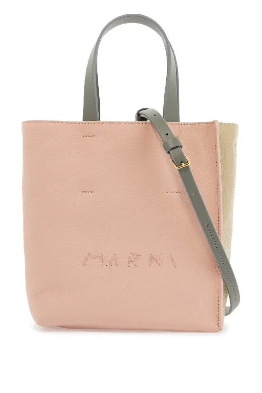 Handle bags with lightweight fabric for ease -Marni Pink And Beige Calfskin Shopping Bag With Gray Handles