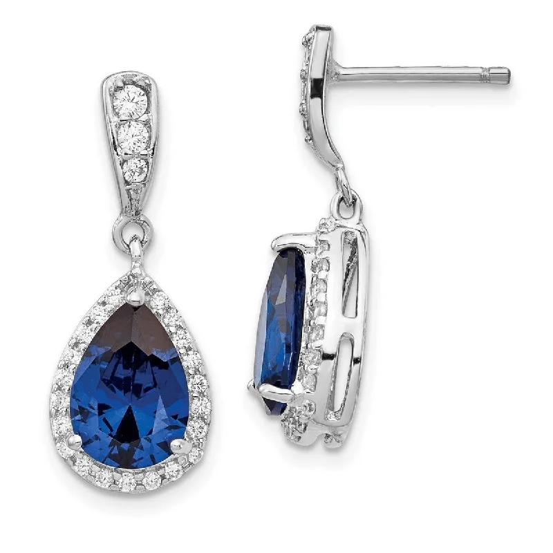 Drop Earrings with Abstract Designs -Curata 925 Sterling Silver CZ Cubic Zirconia Synthetic Blue Spinel Dangle Post Earrings - 25x10mm Wide