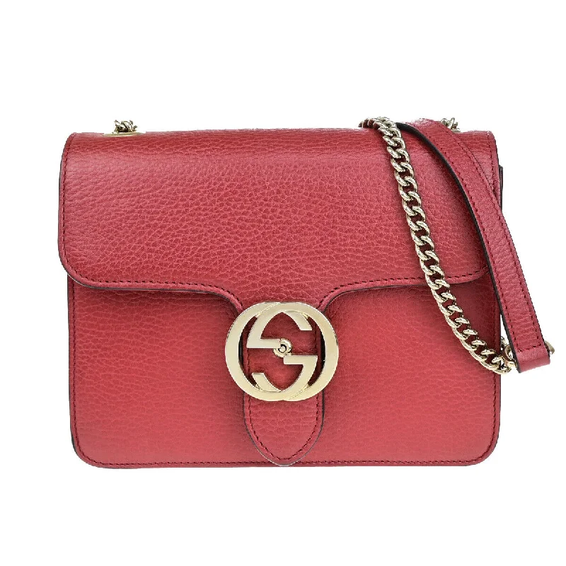 Handle bags with waterproof lining for protection -Gucci Interlocking G  Leather Shoulder Bag (Pre-Owned)