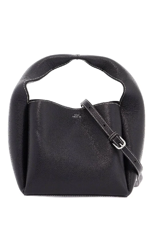 Handle bags with sturdy leather grip accents -Toteme Black Calfskin Bucket Bag With Adjustable Shoulder Strap