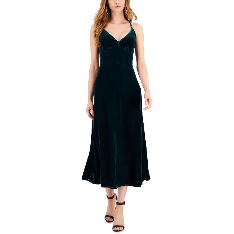 Flared Dresses for Retro -Taylor Womens Petites Velour Spaghetti Straps Evening Dress