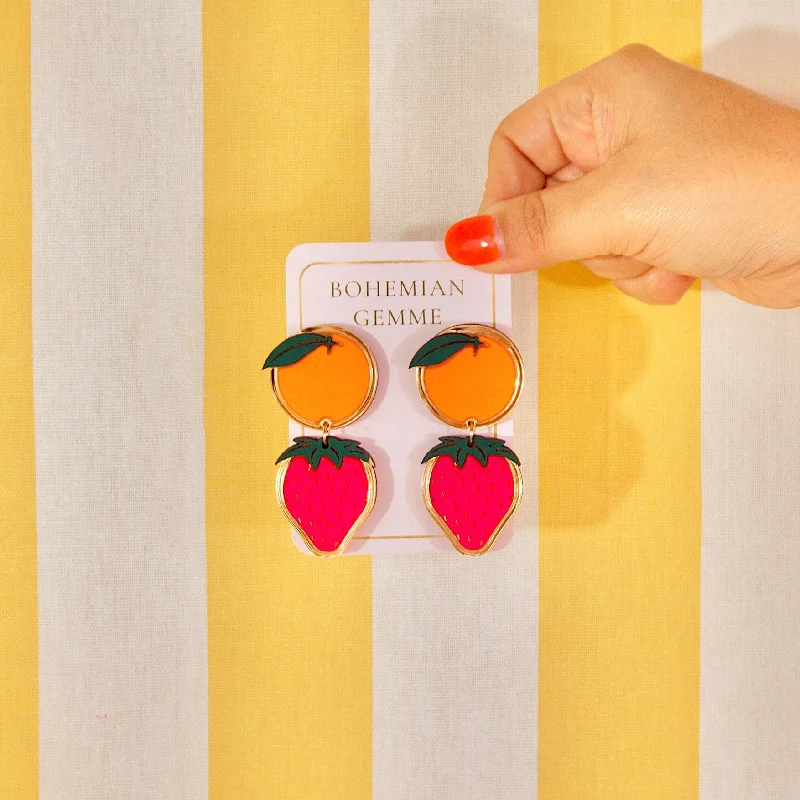 Gold Drop Earrings for Women -Bella Orange and Strawberry Dangle Earrings