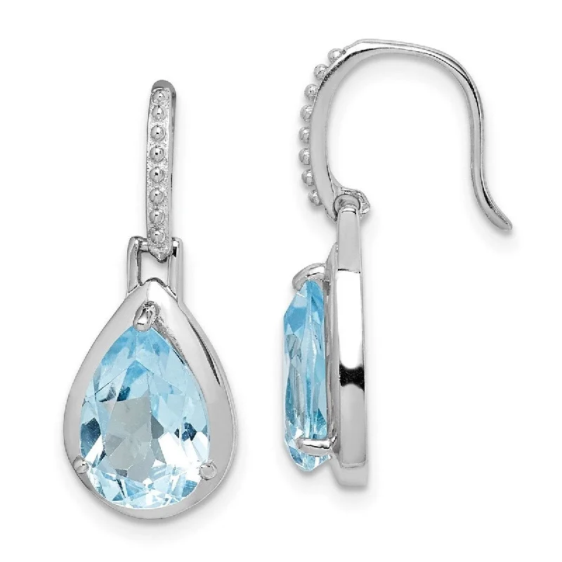 Diamond Drop Earrings for Luxury -Curata 925 Sterling Silver Rhodium Plated Blue Topaz Teardrop Dangle Earrings - 10mm