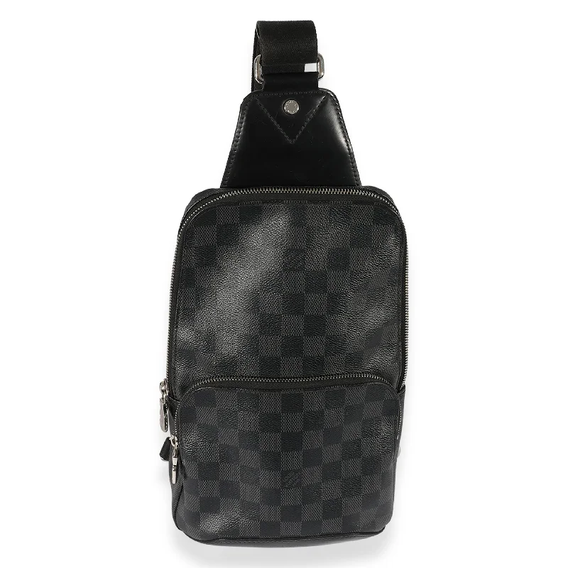 Handle bags with bold text for statements -Louis Vuitton Damier Graphite Avenue Sling Bag