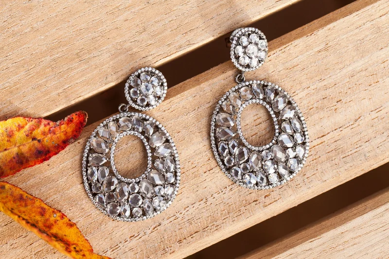 Oval Drop Earrings for Grace -Rose-cut Holiday Earrings