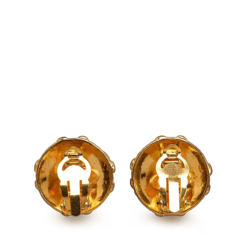 Drop Earrings with Abstract Designs -Chanel Vintage Triple CC Clip On Earrings Gold Plated Women's