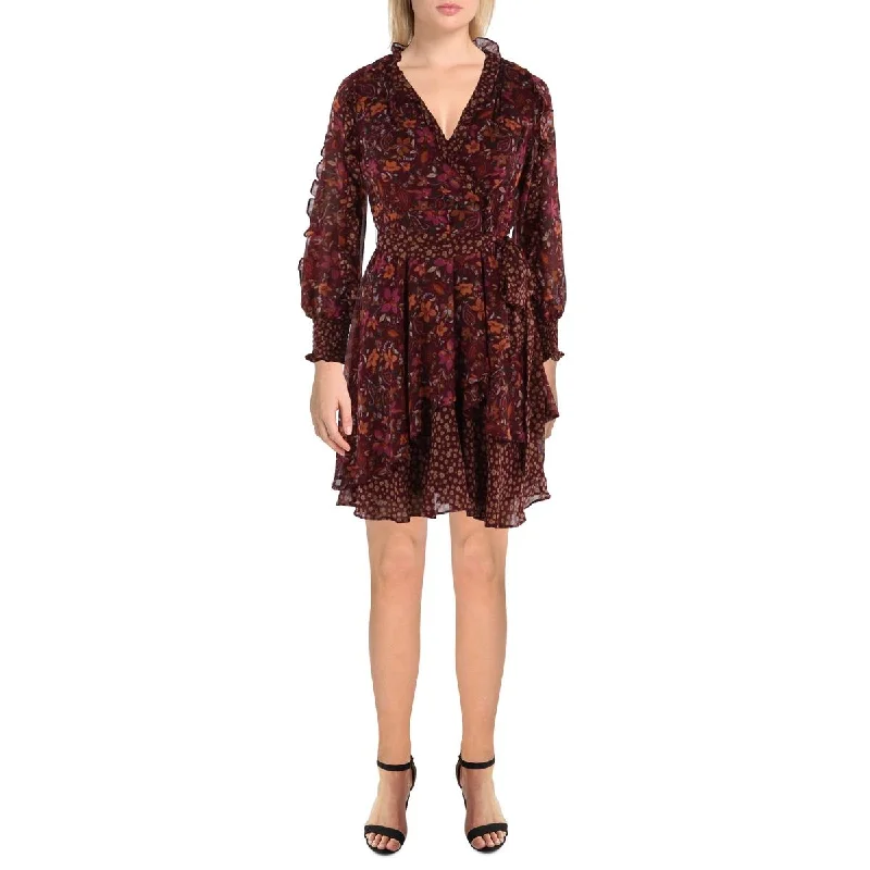 Mother's Day Dresses for Gift -Tahari ASL Womens Petites Chiffon Floral Print Fit & Flare Dress