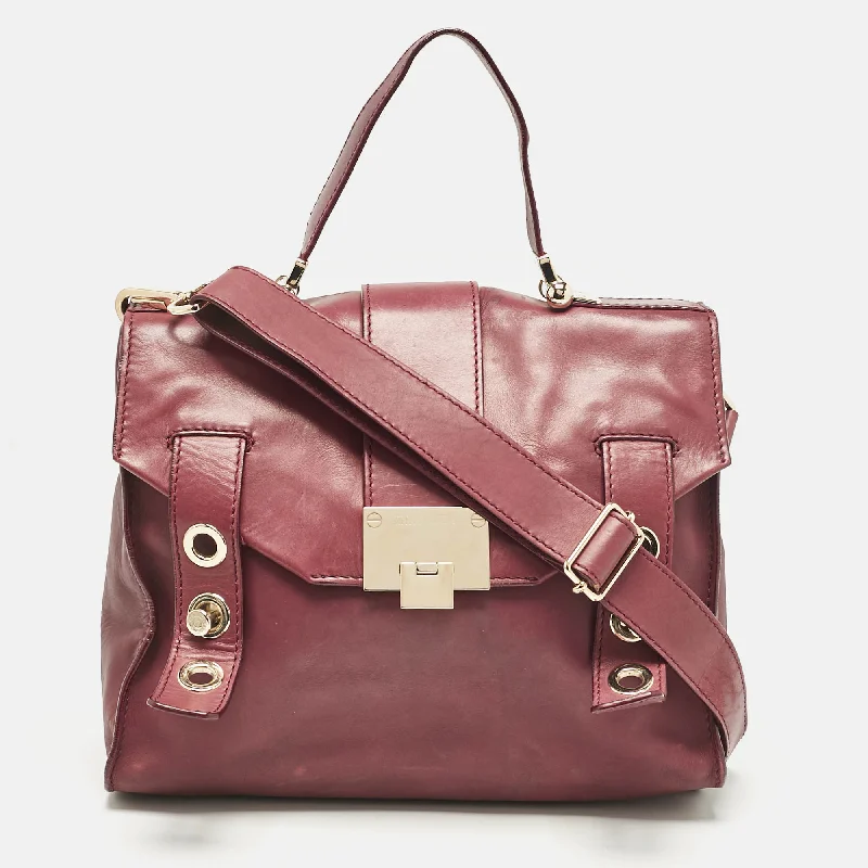 Handle bags with vibrant colors for boldness -Jimmy Choo Burgundy Leather Pauline Top Handle Bag