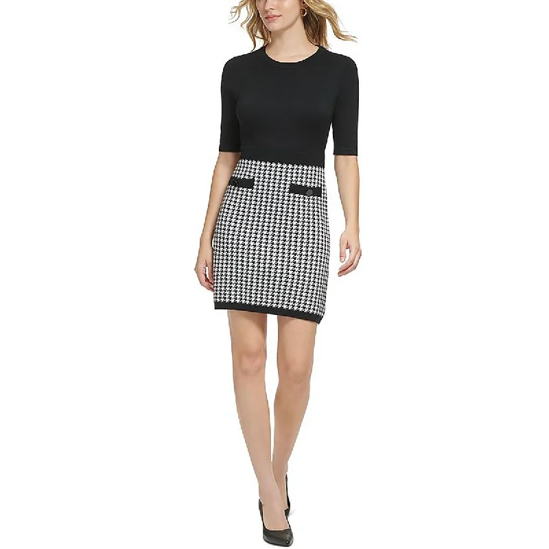 Embroidered Dresses for Detailed -Karl Lagerfeld Paris Womens Houndstooth Midi Sweaterdress