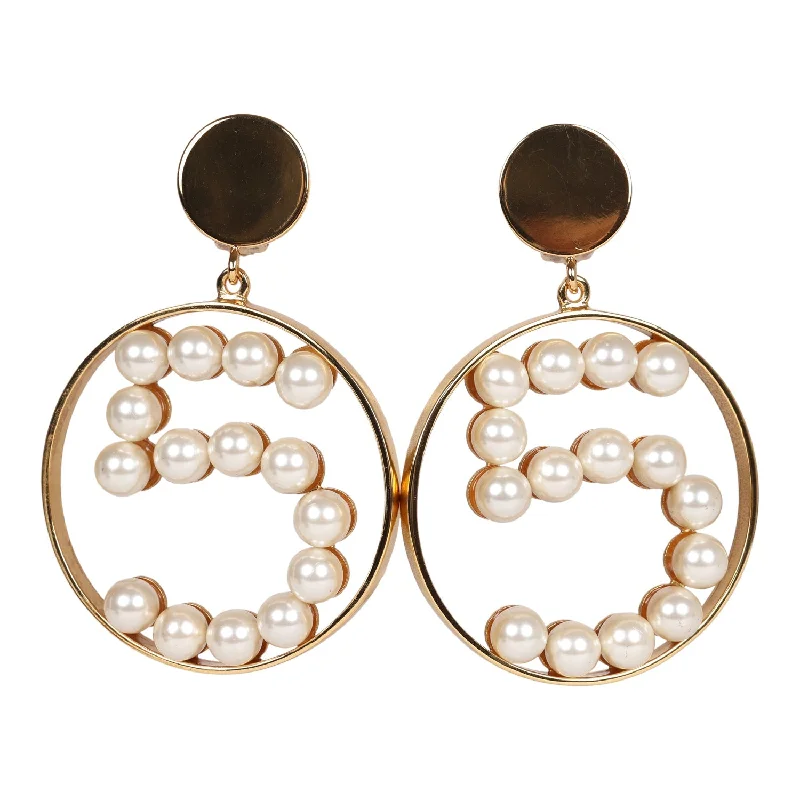 Lightweight Drop Earrings for All Day -Vintage Chanel 24K Gold Plated Jumbo No. 5 Faux Pearl Dangle Earrings