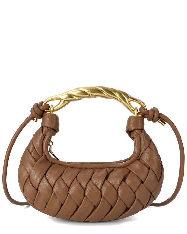 Vegan leather handle bags for eco-friendly chic -Tiffany & Fred Paris Hand-Woven Leather Crossbody