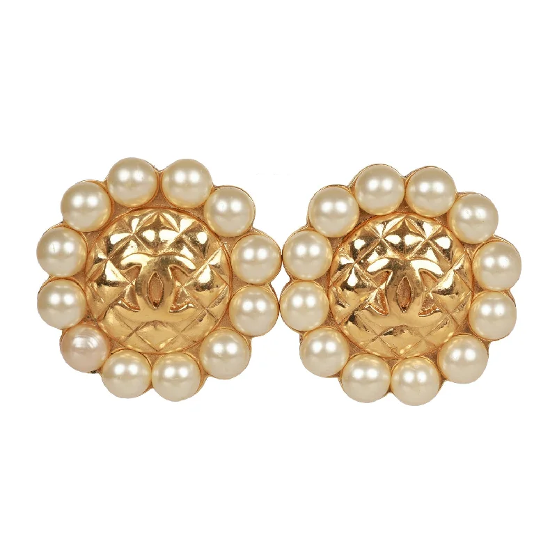 Drop Earrings for Everyday Glamour -Vintage Chanel 24K Gold Plated CC Logo Pearl Circle Earrings