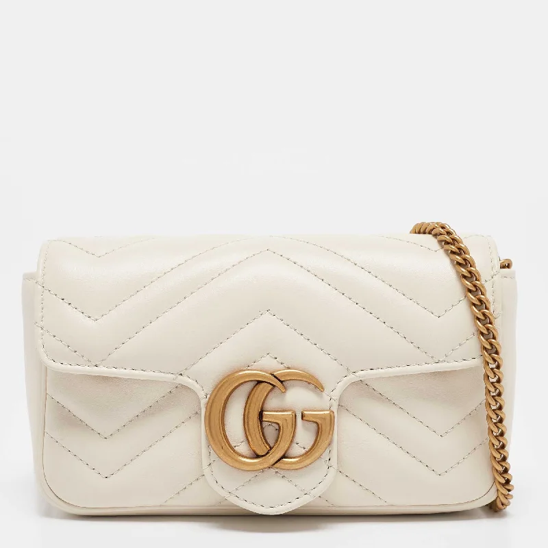 Handle bags with holiday themes for festivities -Gucci Off White Matelassé Leather Super Mini Gg Marmont Shoulder Bag