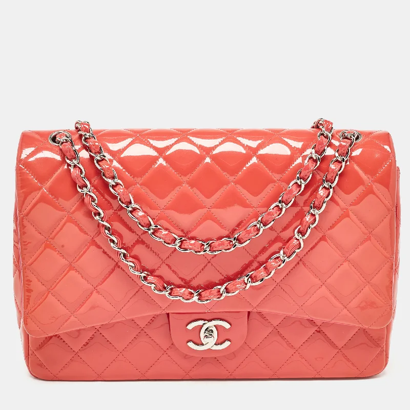 Handle bags with drawstring accents for style -Chanel Pink Quilted Patent Leather Maxi Classic Double Flap Bag