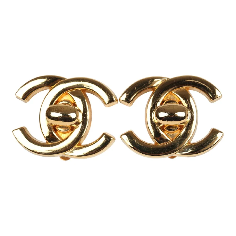 Rhinestone Drop Earrings for Sparkle -Vintage Chanel 24K Gold Plated Large CC Turnlock Earrings