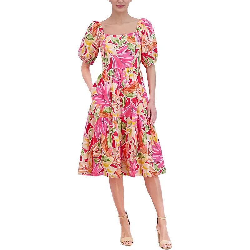 Green Dresses for Nature -Vince Camuto Womens Floral Smocked Midi Dress