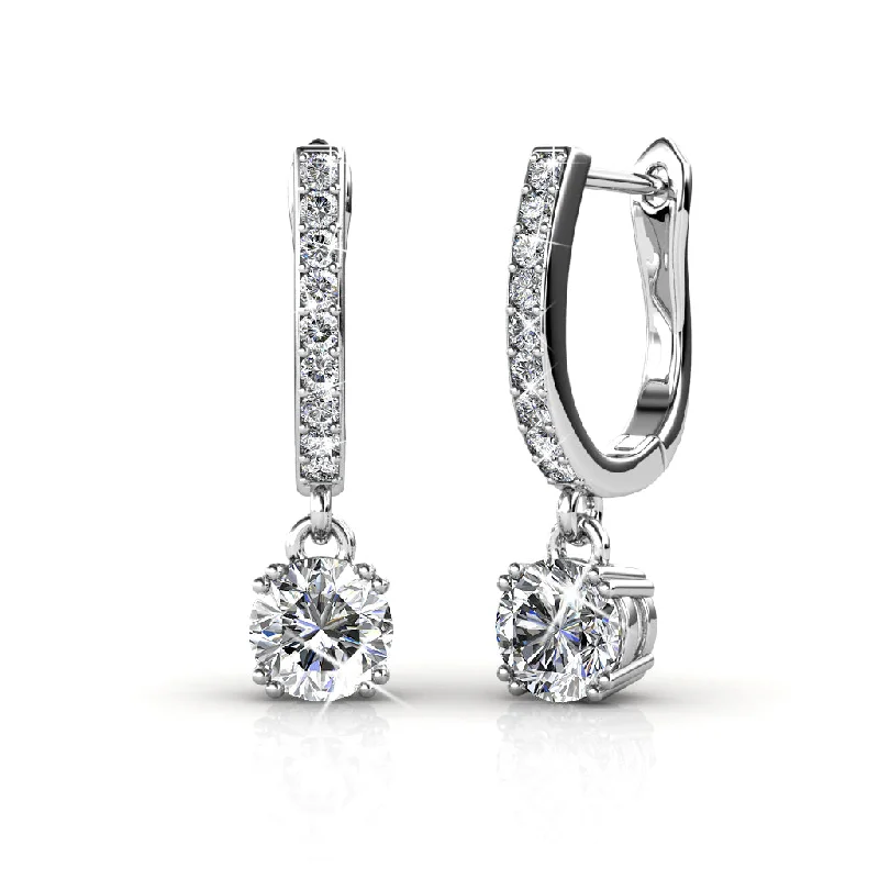 Drop Earrings with Keyhole Designs -ASTONISHING Silver Brilliant Round Crystal 18k White Gold Plated Horseshoe Dangle Earrings with Swarovski Crystals