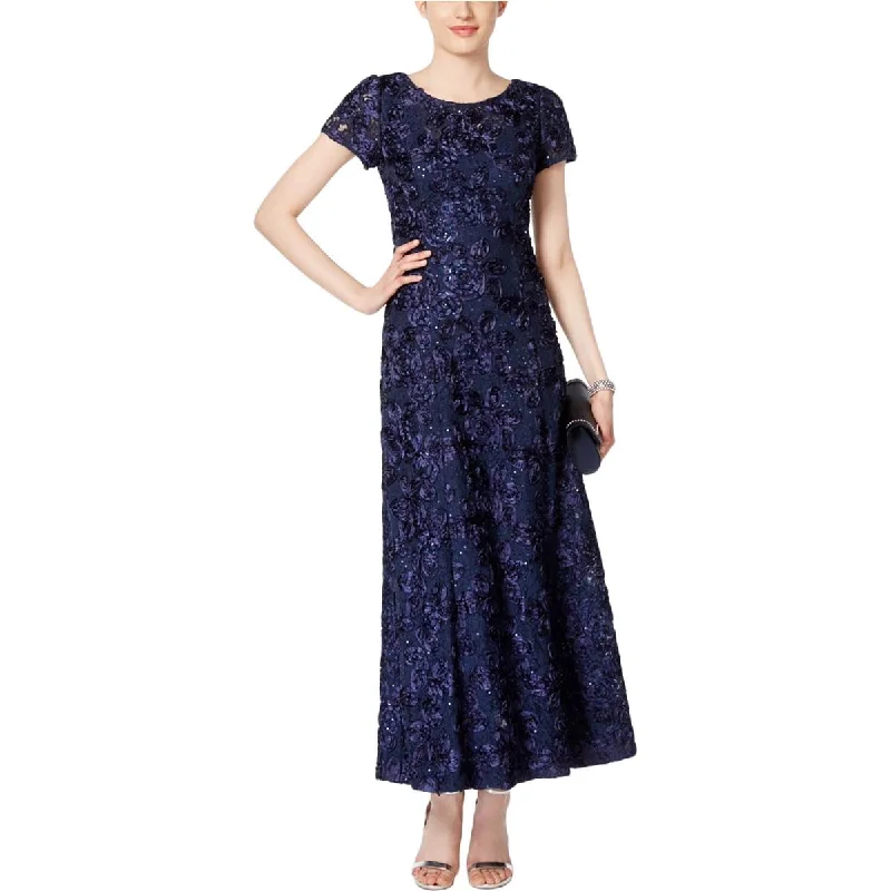 Cotton Dresses for Comfort -Alex Evenings Womens Sequined Rosette Evening Dress